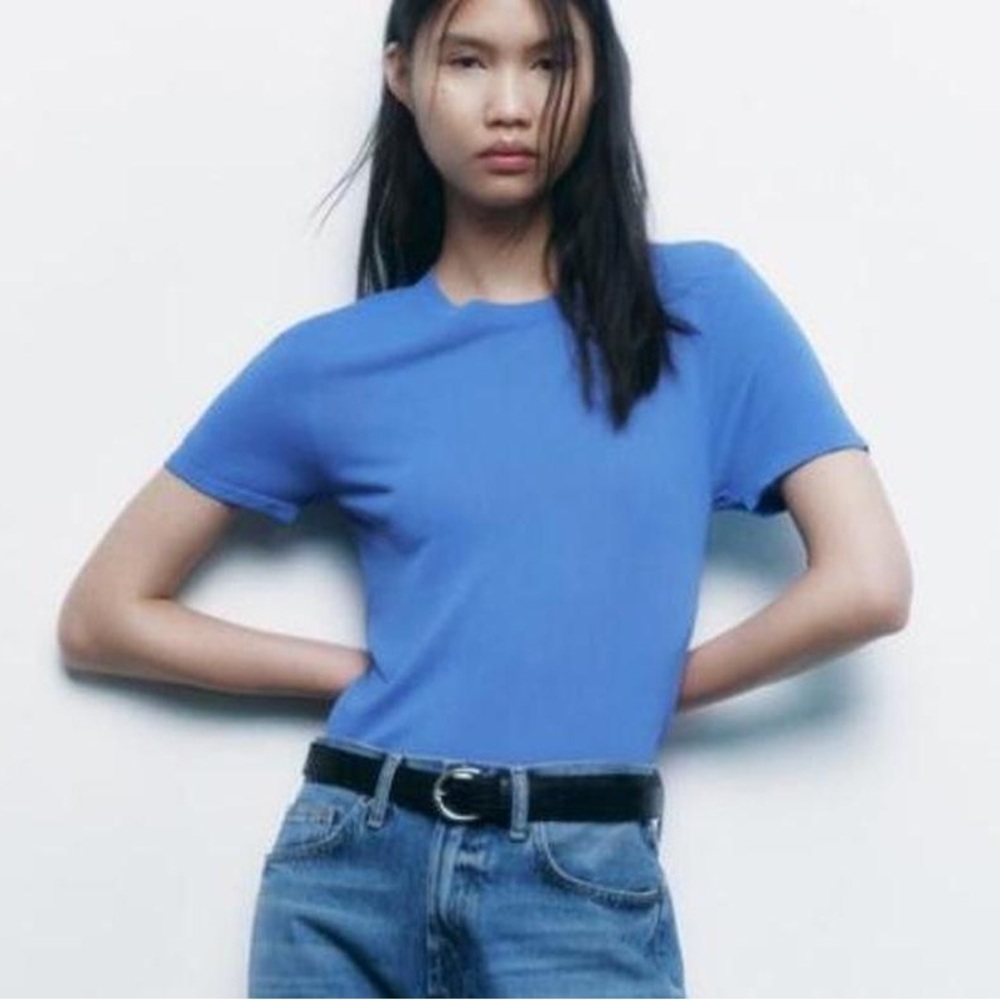 Zara NWOT Extra Fine Knit Top Blue
